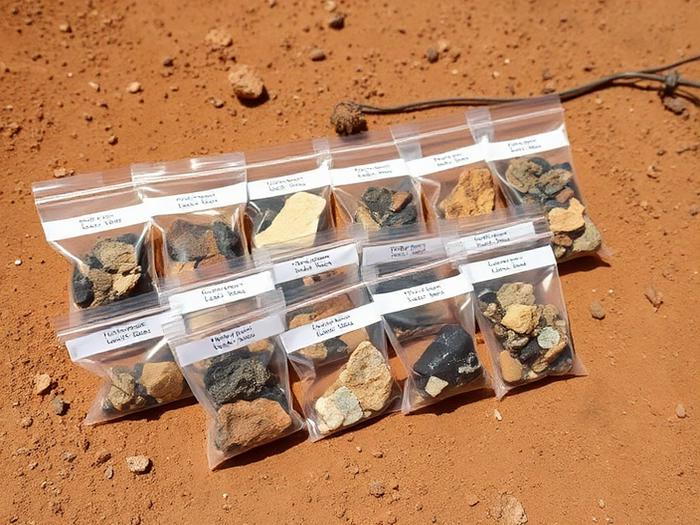 Labelled rock chip samples from the Biloela project
